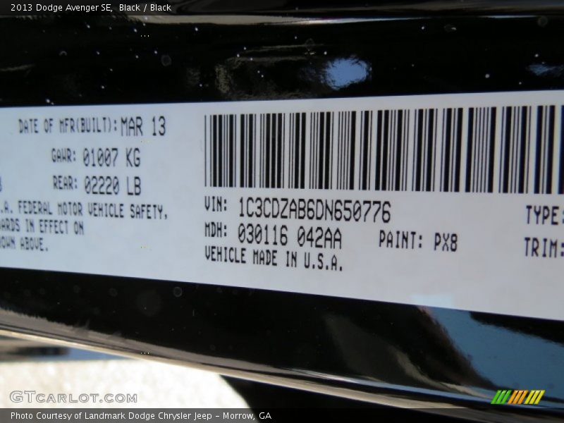 Black / Black 2013 Dodge Avenger SE
