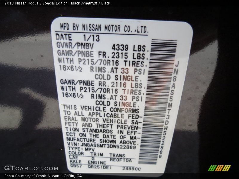 2013 Rogue S Special Edition Black Amethyst Color Code LAE