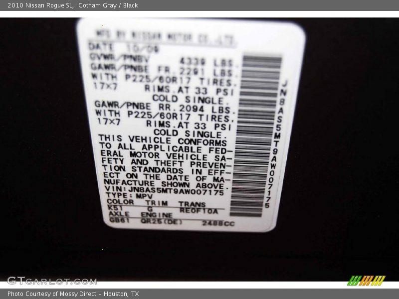 Gotham Gray / Black 2010 Nissan Rogue SL
