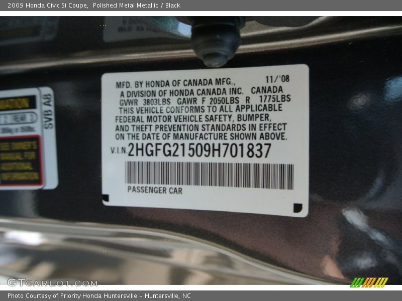 Polished Metal Metallic / Black 2009 Honda Civic Si Coupe