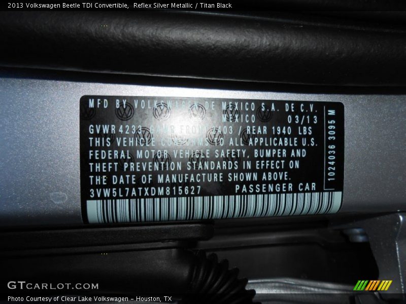 Reflex Silver Metallic / Titan Black 2013 Volkswagen Beetle TDI Convertible