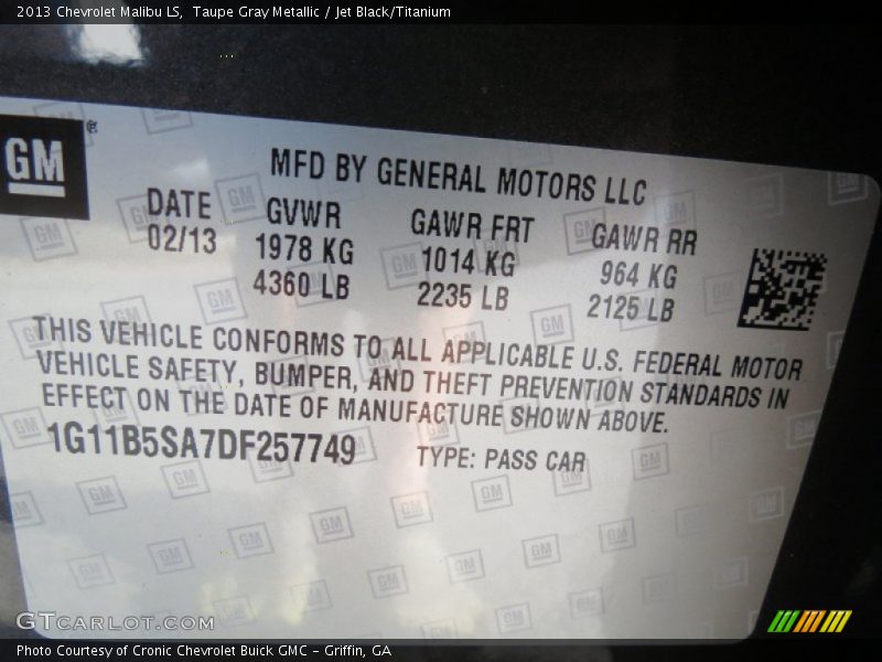 Taupe Gray Metallic / Jet Black/Titanium 2013 Chevrolet Malibu LS