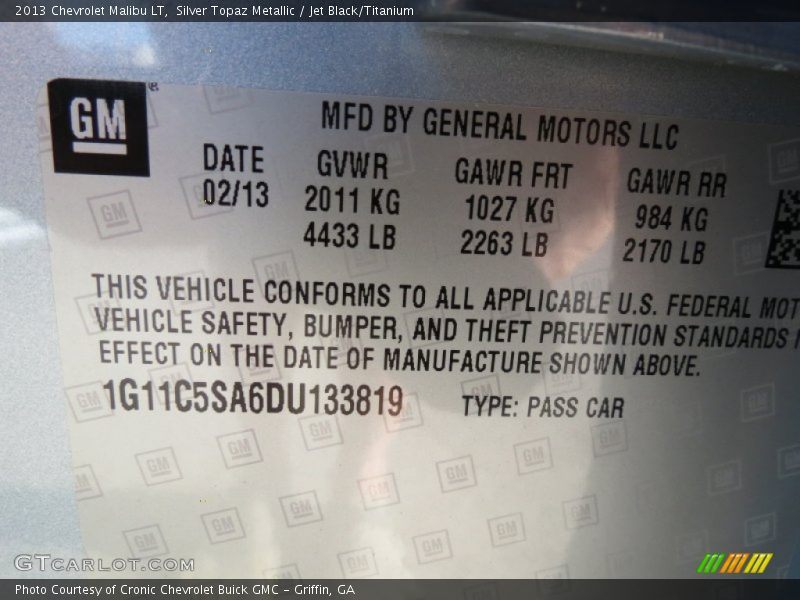 Silver Topaz Metallic / Jet Black/Titanium 2013 Chevrolet Malibu LT