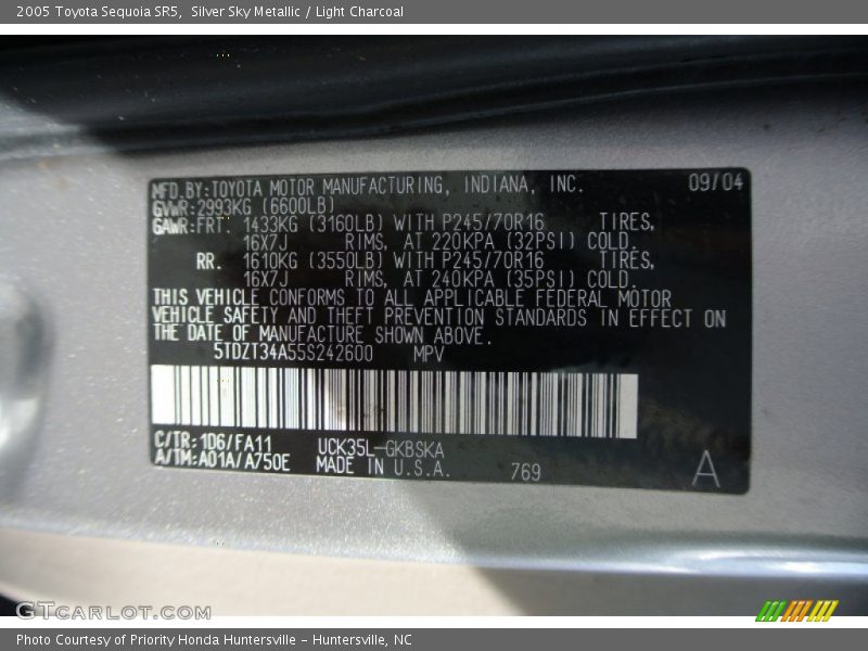 Silver Sky Metallic / Light Charcoal 2005 Toyota Sequoia SR5