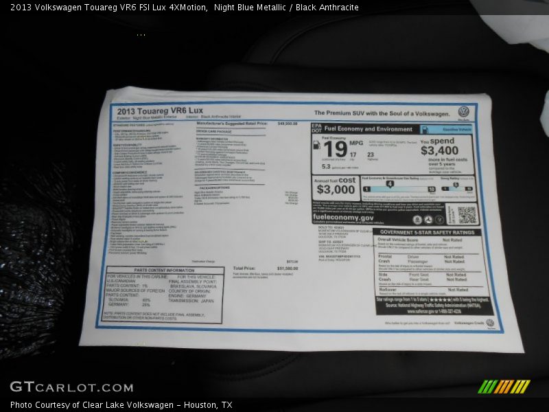  2013 Touareg VR6 FSI Lux 4XMotion Window Sticker