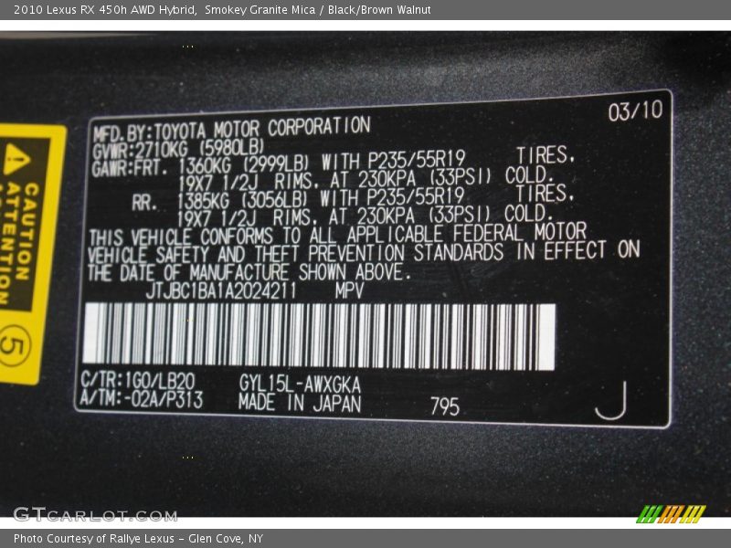 Smokey Granite Mica / Black/Brown Walnut 2010 Lexus RX 450h AWD Hybrid