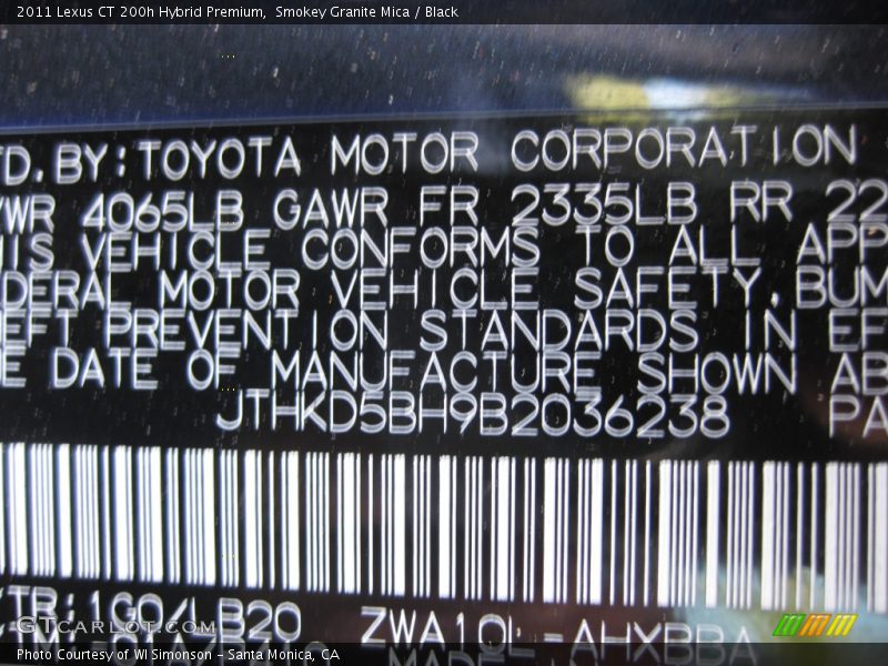 Smokey Granite Mica / Black 2011 Lexus CT 200h Hybrid Premium
