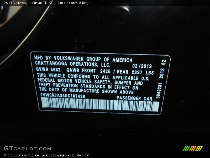 Black / Cornsilk Beige 2013 Volkswagen Passat TDI SEL