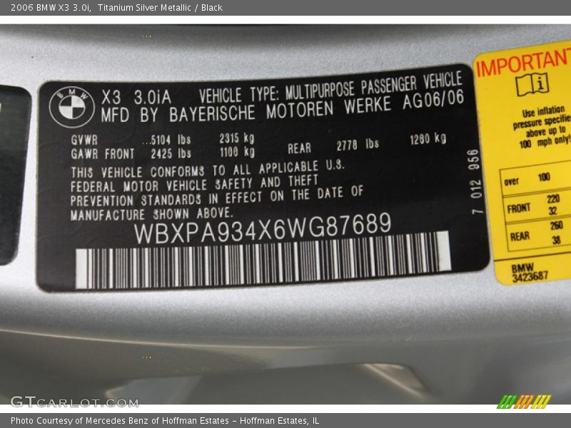 Titanium Silver Metallic / Black 2006 BMW X3 3.0i