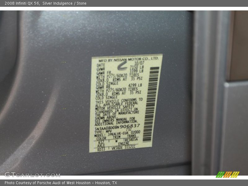 Silver Indulgence / Stone 2008 Infiniti QX 56