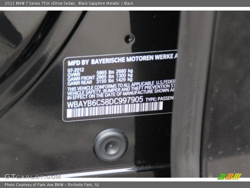 Black Sapphire Metallic / Black 2013 BMW 7 Series 750i xDrive Sedan