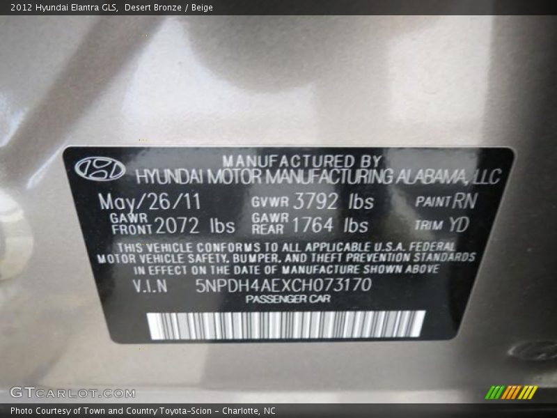 Desert Bronze / Beige 2012 Hyundai Elantra GLS