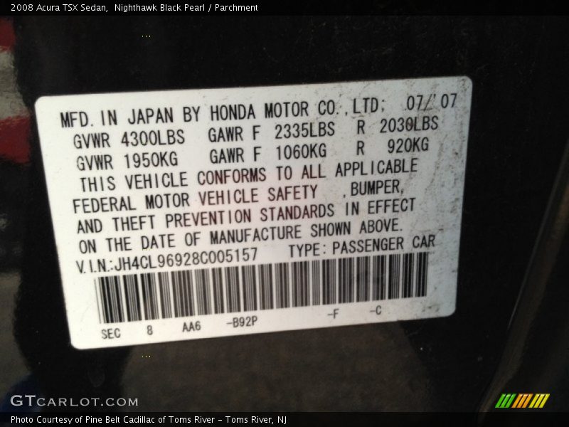 Nighthawk Black Pearl / Parchment 2008 Acura TSX Sedan