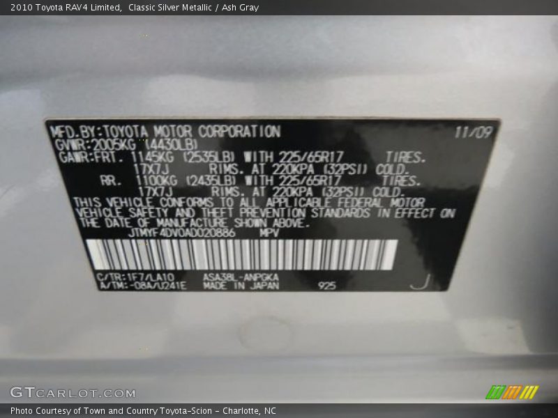 Classic Silver Metallic / Ash Gray 2010 Toyota RAV4 Limited