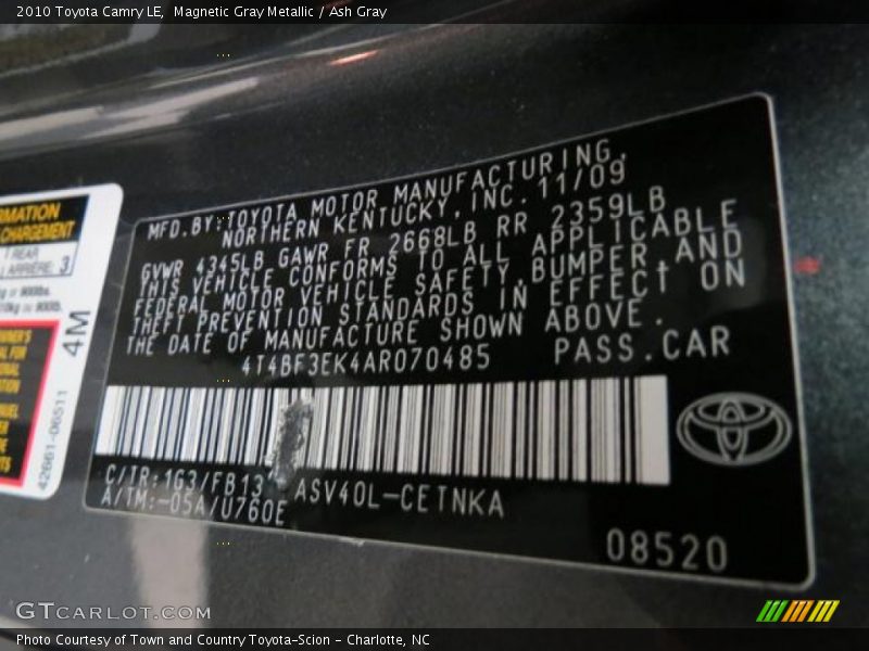Magnetic Gray Metallic / Ash Gray 2010 Toyota Camry LE