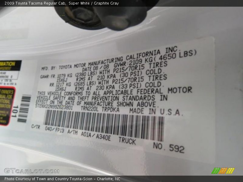 Super White / Graphite Gray 2009 Toyota Tacoma Regular Cab