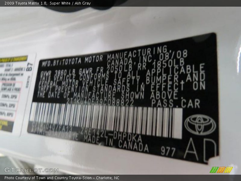 2009 Matrix 1.8 Super White Color Code 040