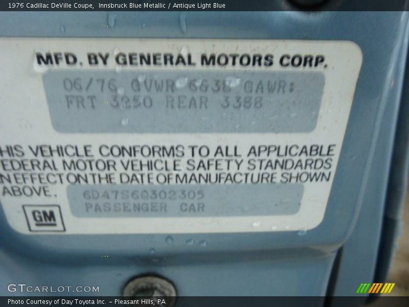 Innsbruck Blue Metallic / Antique Light Blue 1976 Cadillac DeVille Coupe