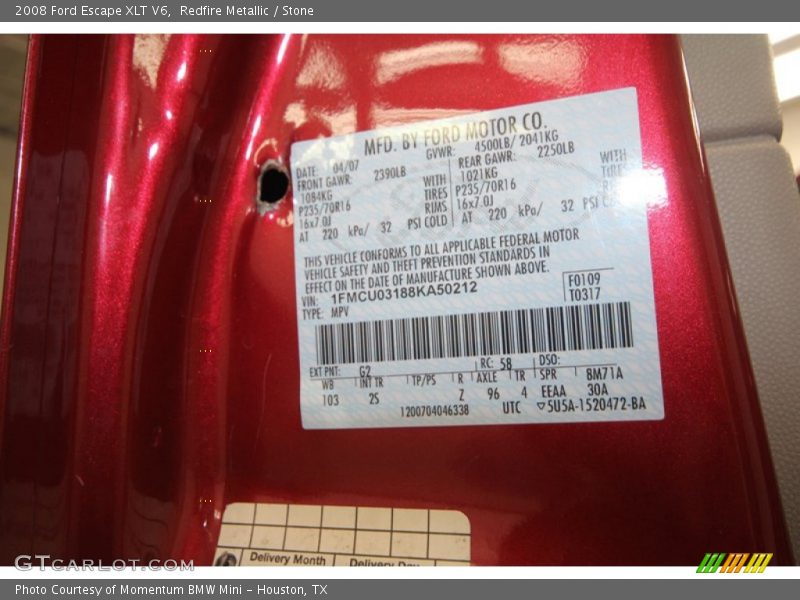 Redfire Metallic / Stone 2008 Ford Escape XLT V6