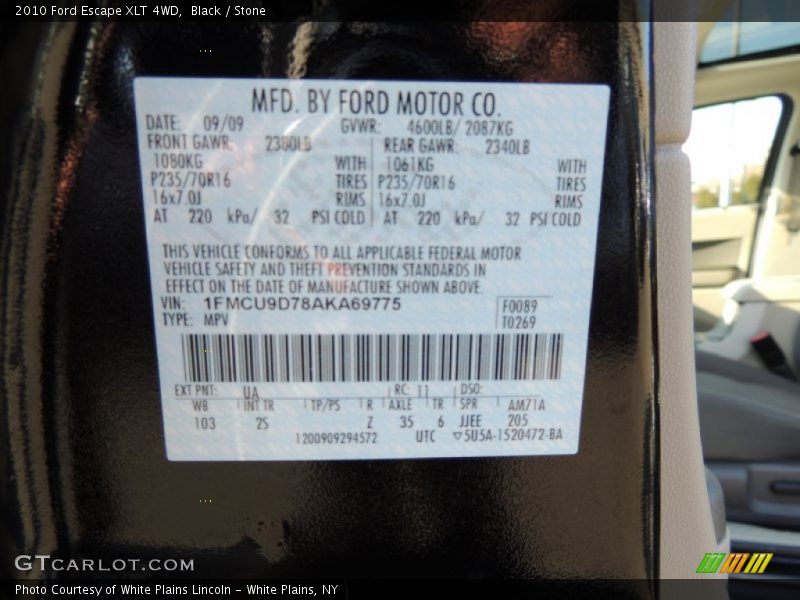 Black / Stone 2010 Ford Escape XLT 4WD