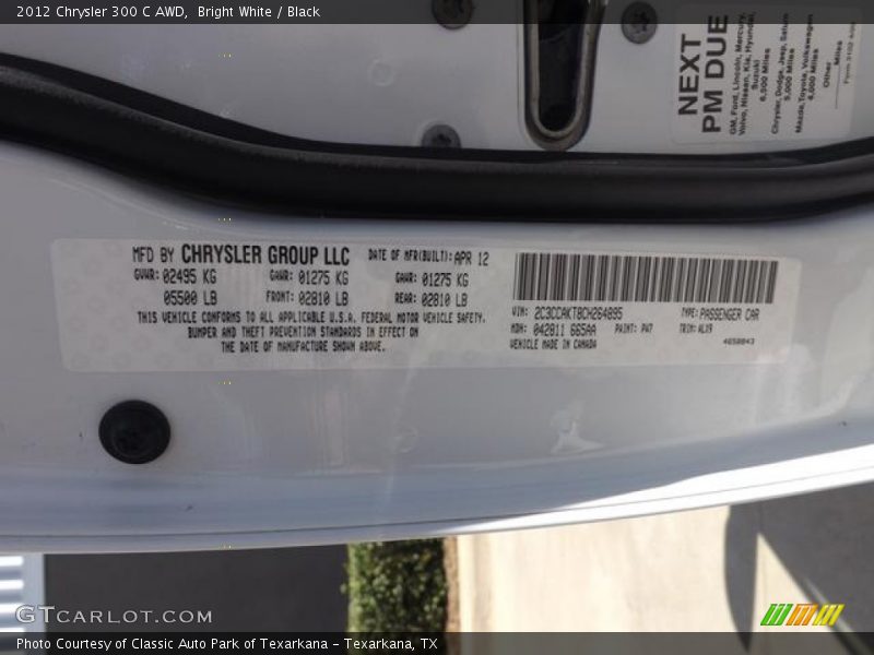 2012 300 C AWD Bright White Color Code PW7