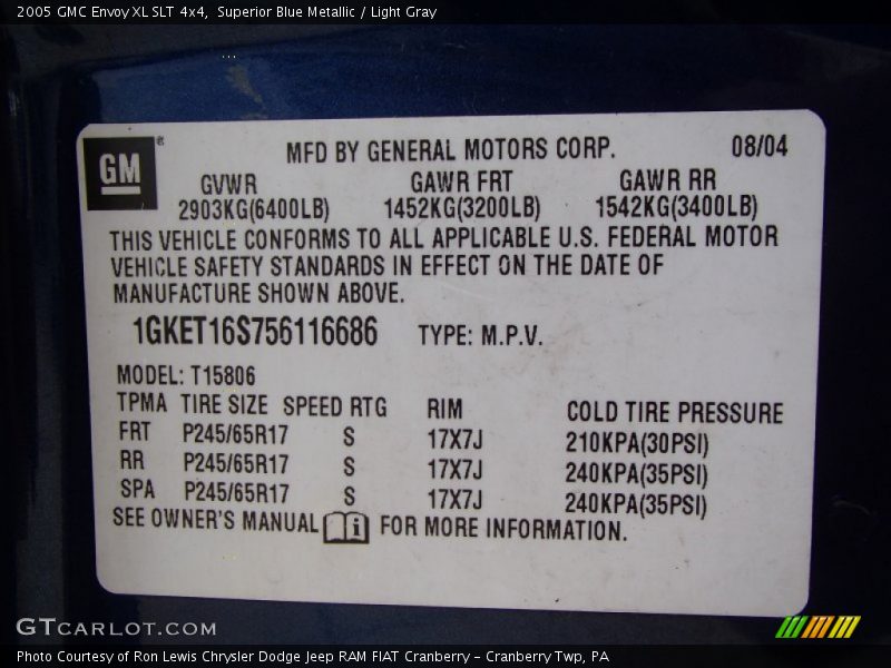 Superior Blue Metallic / Light Gray 2005 GMC Envoy XL SLT 4x4