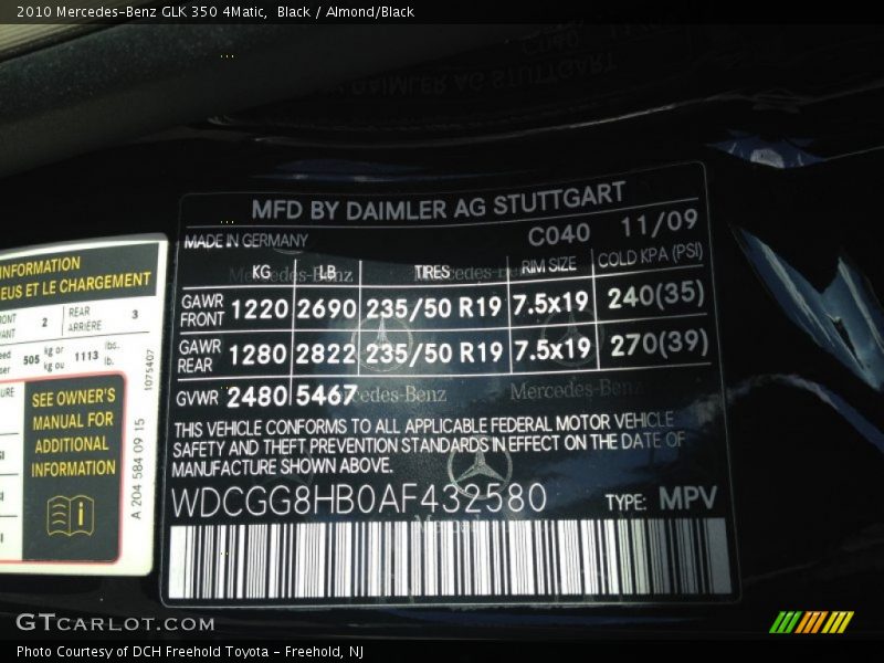 Black / Almond/Black 2010 Mercedes-Benz GLK 350 4Matic