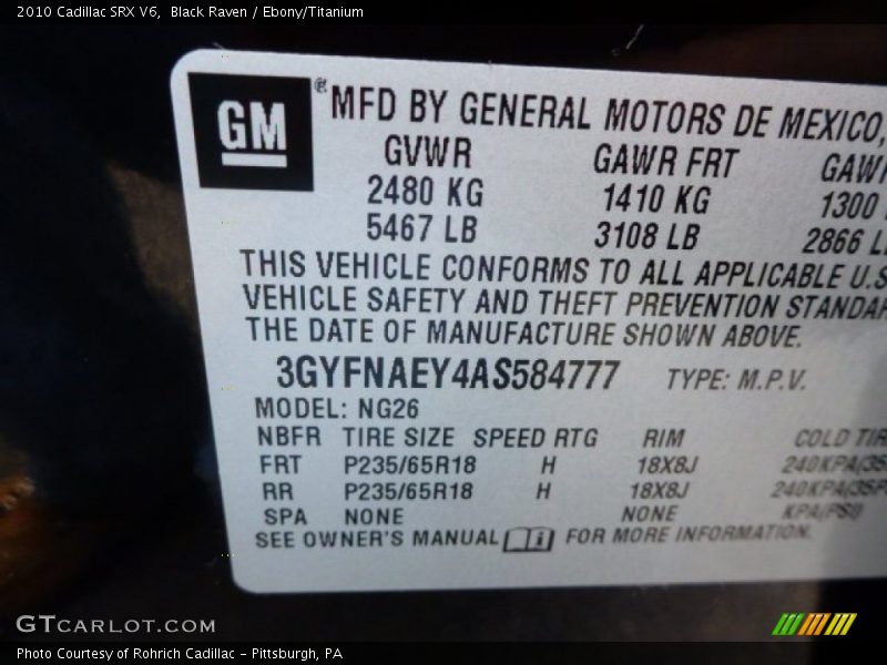 Black Raven / Ebony/Titanium 2010 Cadillac SRX V6