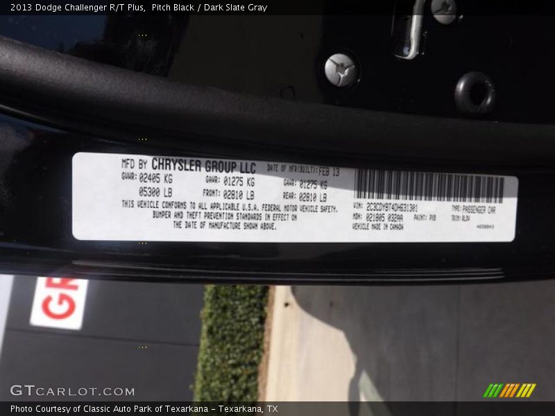 Pitch Black / Dark Slate Gray 2013 Dodge Challenger R/T Plus