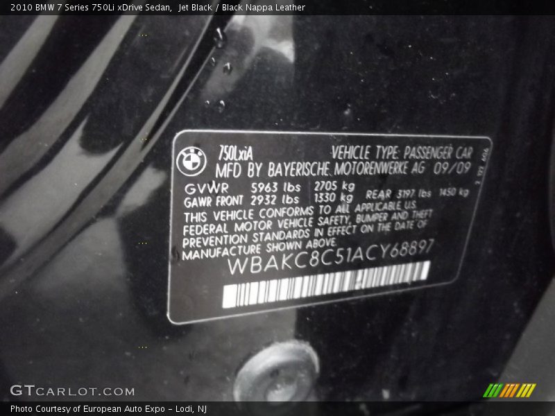 Jet Black / Black Nappa Leather 2010 BMW 7 Series 750Li xDrive Sedan