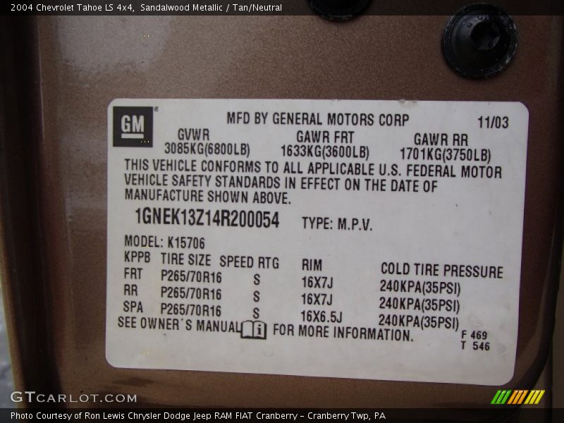 Sandalwood Metallic / Tan/Neutral 2004 Chevrolet Tahoe LS 4x4