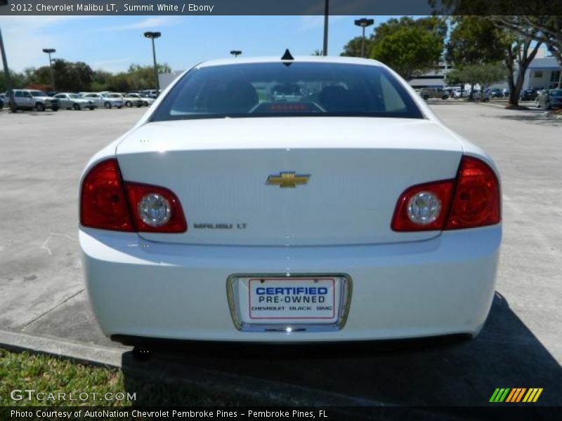 Summit White / Ebony 2012 Chevrolet Malibu LT