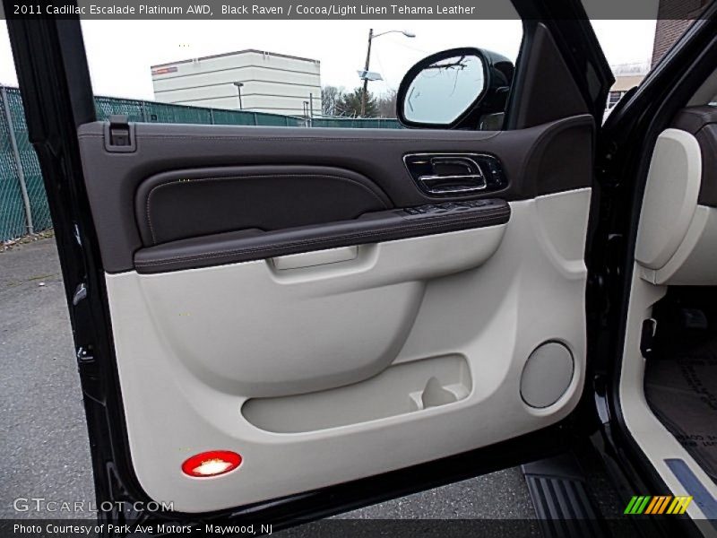 Black Raven / Cocoa/Light Linen Tehama Leather 2011 Cadillac Escalade Platinum AWD