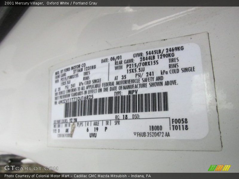 Oxford White / Portland Gray 2001 Mercury Villager