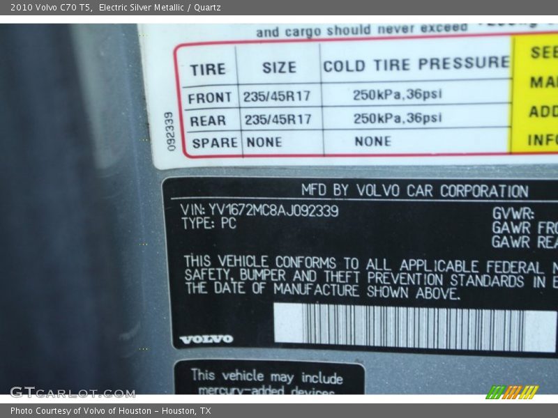 Electric Silver Metallic / Quartz 2010 Volvo C70 T5