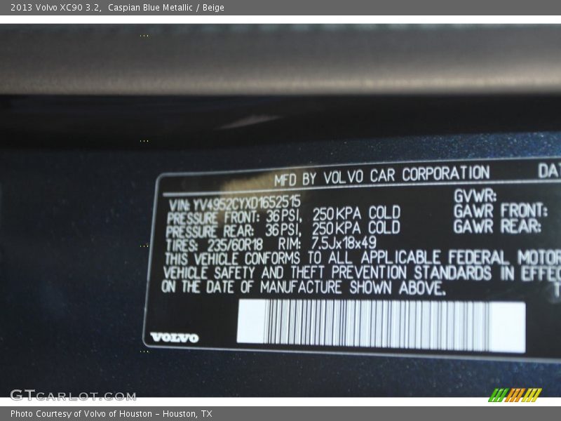 Caspian Blue Metallic / Beige 2013 Volvo XC90 3.2