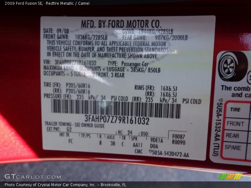 Redfire Metallic / Camel 2009 Ford Fusion SE