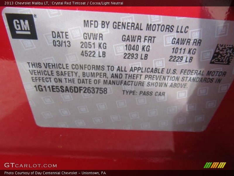 Crystal Red Tintcoat / Cocoa/Light Neutral 2013 Chevrolet Malibu LT