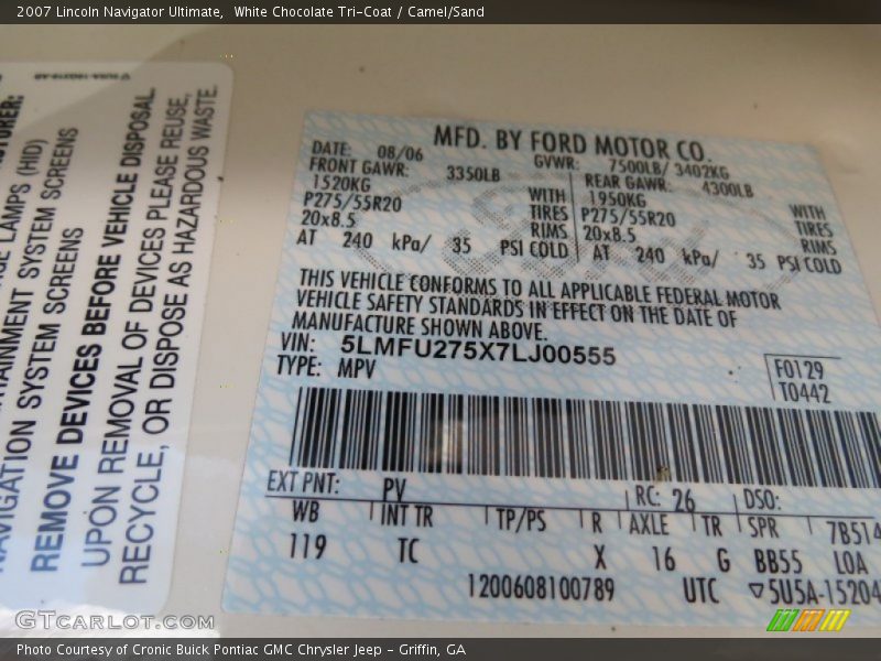 White Chocolate Tri-Coat / Camel/Sand 2007 Lincoln Navigator Ultimate