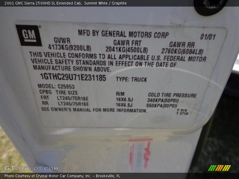 Summit White / Graphite 2001 GMC Sierra 2500HD SL Extended Cab