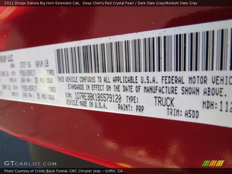 Deep Cherry Red Crystal Pearl / Dark Slate Gray/Medium Slate Gray 2011 Dodge Dakota Big Horn Extended Cab