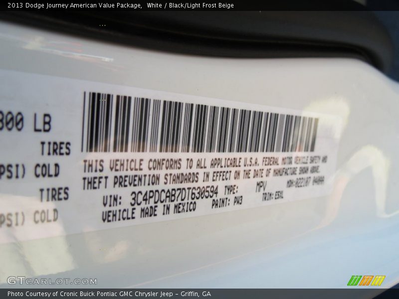 White / Black/Light Frost Beige 2013 Dodge Journey American Value Package