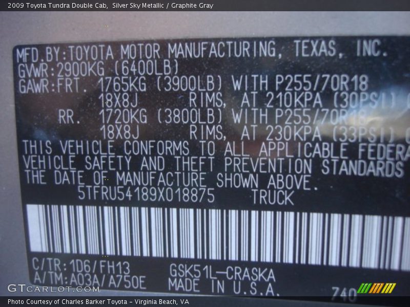 Silver Sky Metallic / Graphite Gray 2009 Toyota Tundra Double Cab
