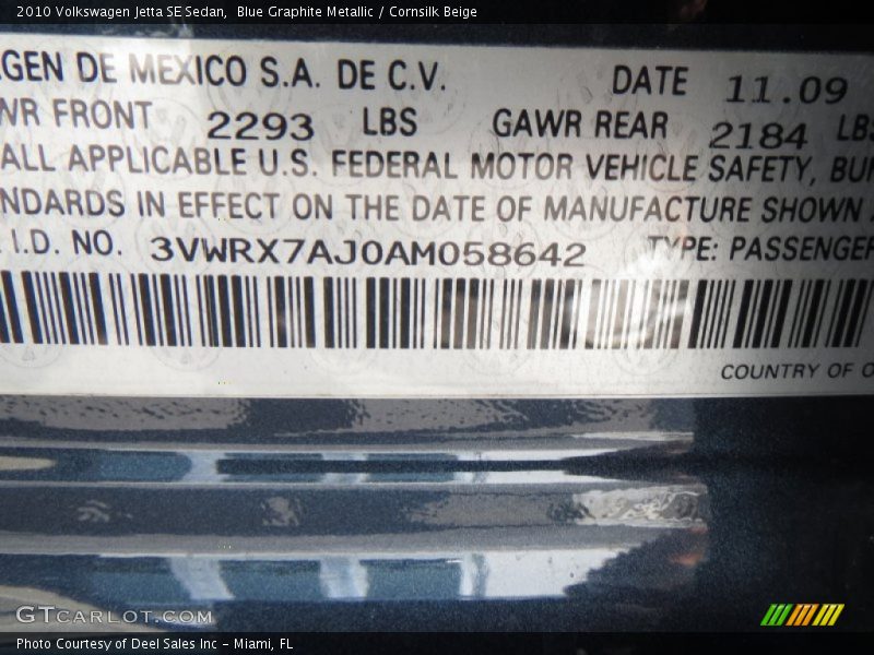 Blue Graphite Metallic / Cornsilk Beige 2010 Volkswagen Jetta SE Sedan