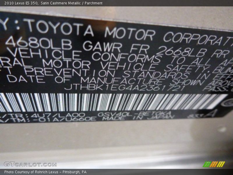 Satin Cashmere Metallic / Parchment 2010 Lexus ES 350