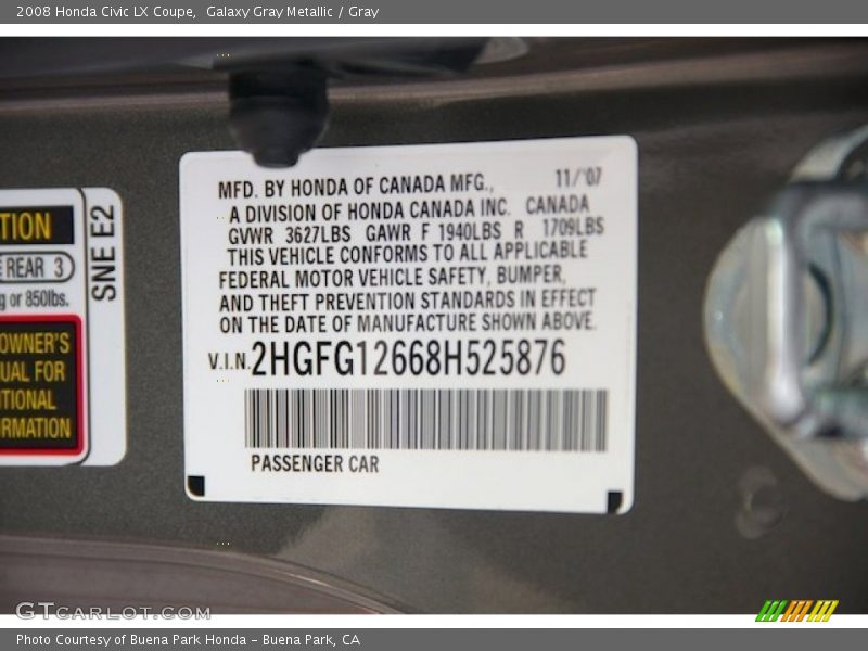 Galaxy Gray Metallic / Gray 2008 Honda Civic LX Coupe