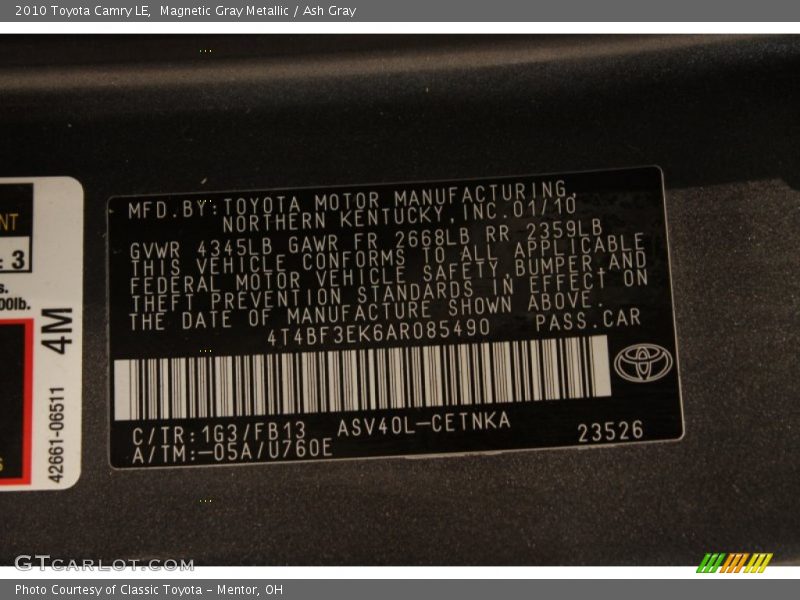 Magnetic Gray Metallic / Ash Gray 2010 Toyota Camry LE