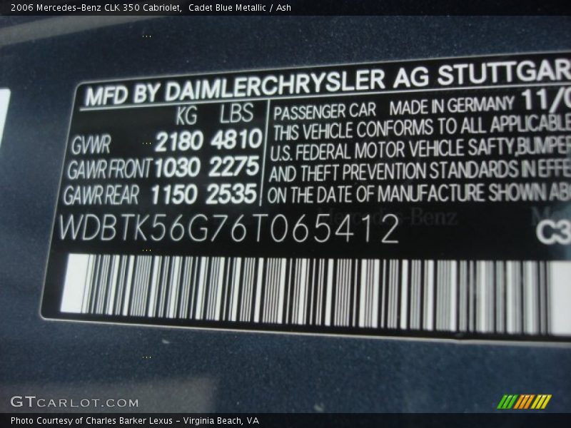 Cadet Blue Metallic / Ash 2006 Mercedes-Benz CLK 350 Cabriolet