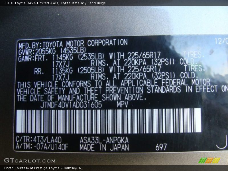 Pyrite Metallic / Sand Beige 2010 Toyota RAV4 Limited 4WD