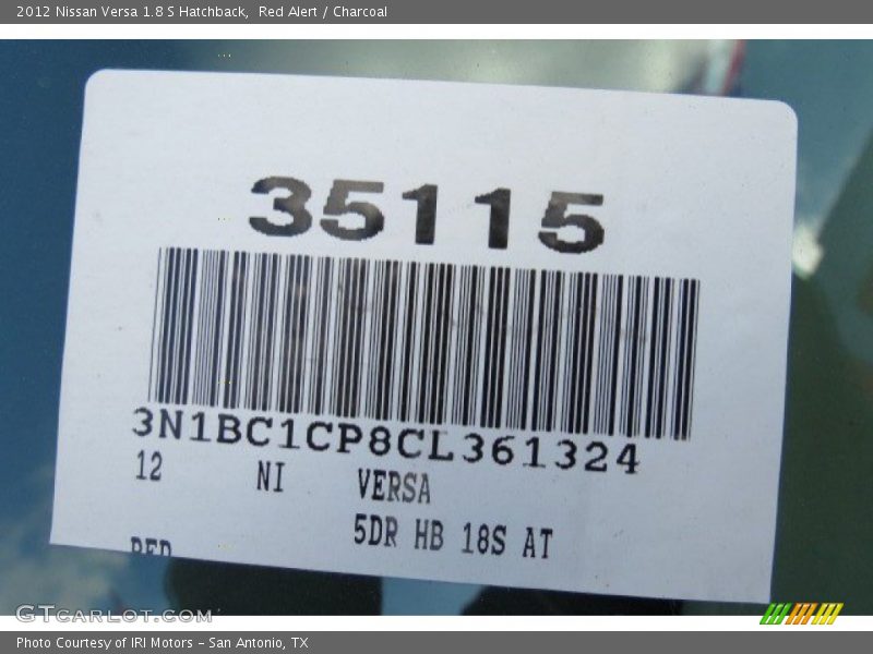 Red Alert / Charcoal 2012 Nissan Versa 1.8 S Hatchback